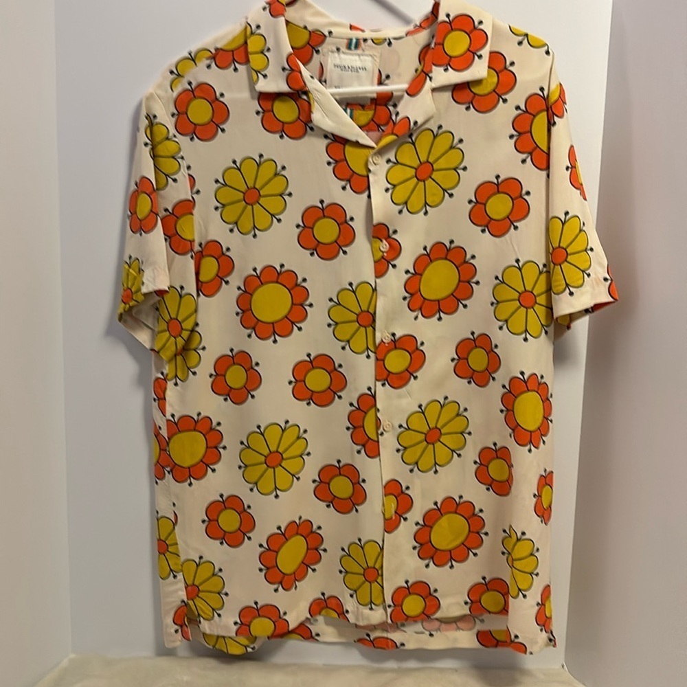 DENIM & FLOWER…BY RICKY SINGH…SIZE LARGE…FUN RETRO BLOUSE 100% VISCOSE - Picture 1 of 4